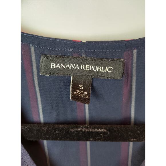 Banana Republic Sleeveless Striped Peplum Ruched Top Blue White Red Sz S - Picture 2 of 8